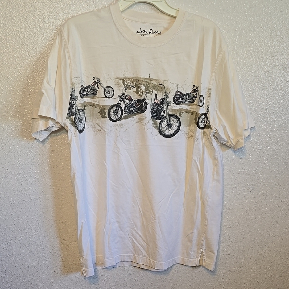 White Men's Shirt with Motorcycle Print